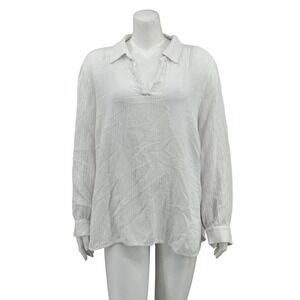 Soft Surroundings Top Womens 2X‎ White Textured Long Sleeve V-Neck Sheer Beachy